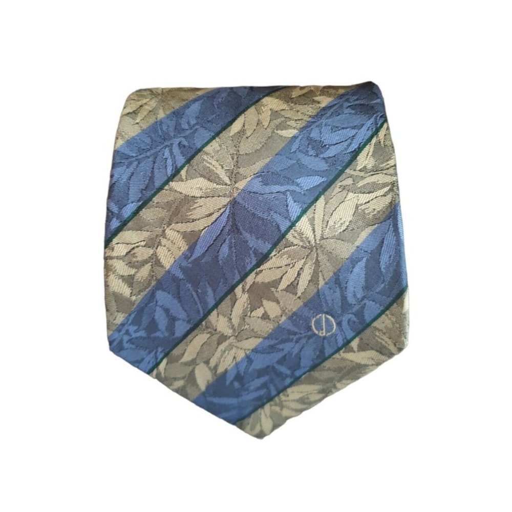 DUNHILL Blue Striped Leaf Logo Silk Tie ITALY 57"/ 3.6" EC